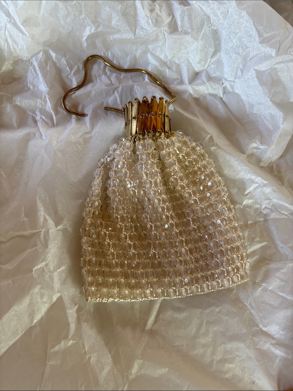 Vintage Beaded Micro Bag with Gold-Tone Frame